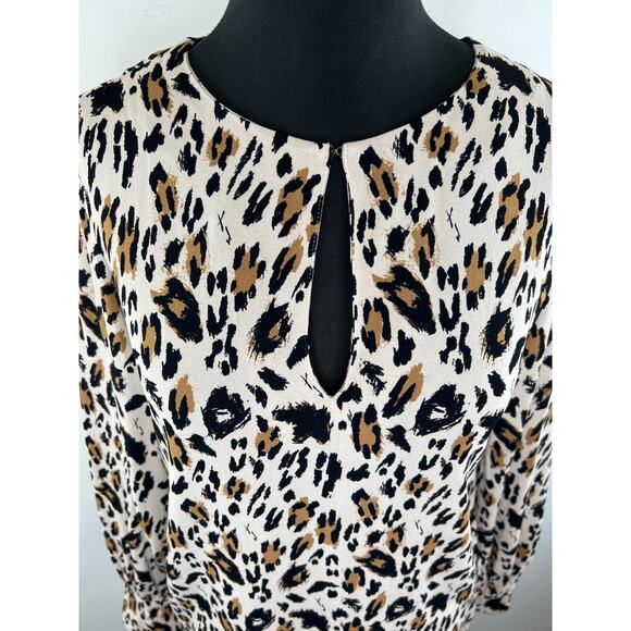 & Other Stories Cream Black Leopard Print Long Sleeve Womens Keyhole Top Size 8 - Picture 5 of 11